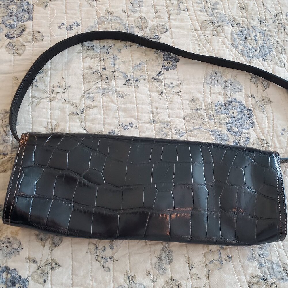 Nicole Miller Clutch - Black Crocodile Skin Texture